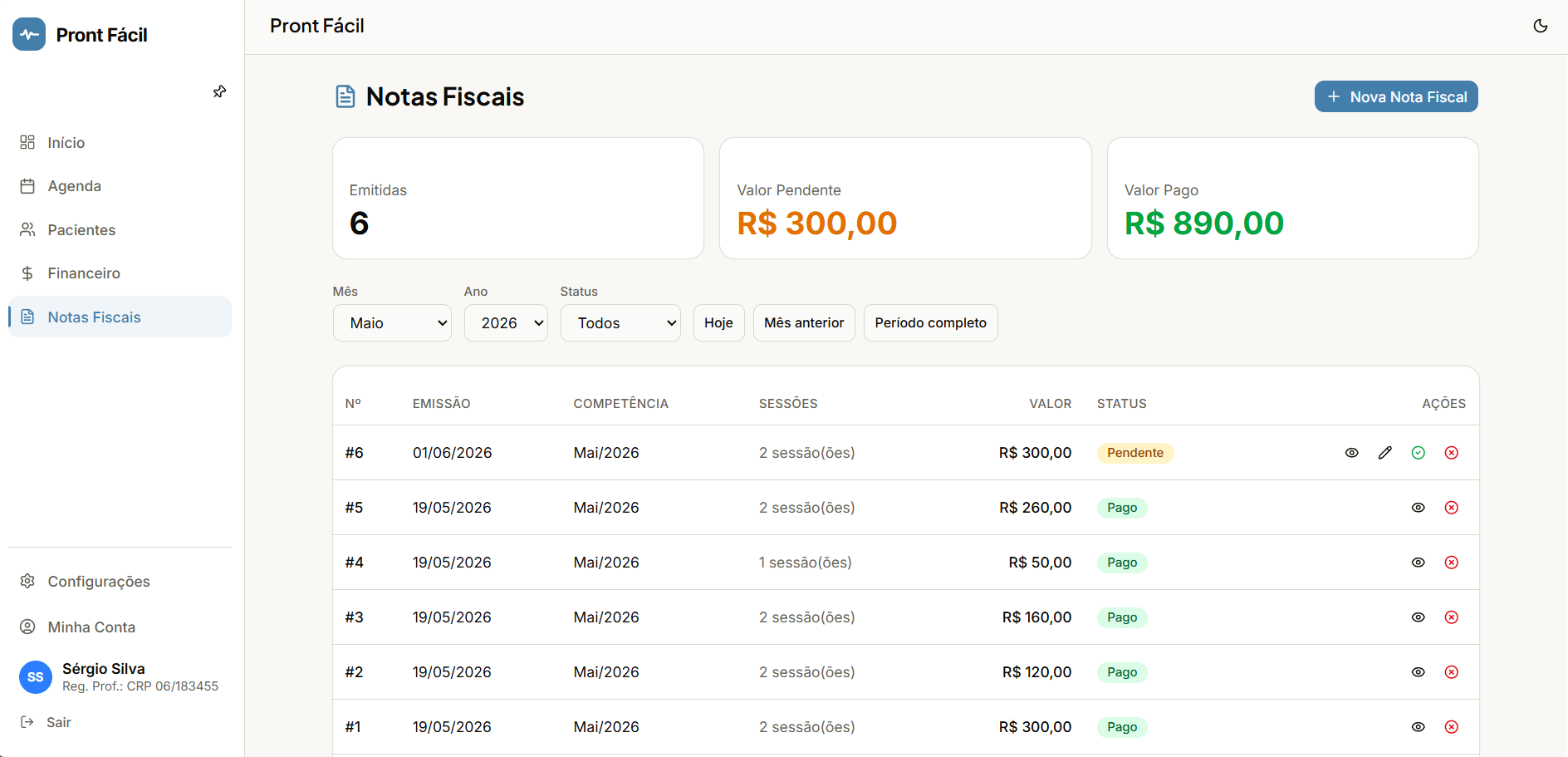 Emissão e histórico de notas fiscais